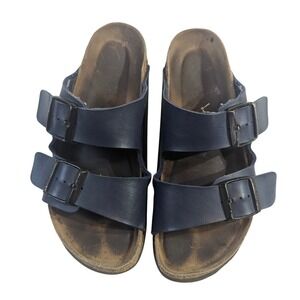 Birkenstock Arizona Navy Blue Leather Double Strap Sandals Women's US 8 READ